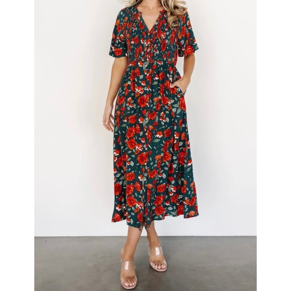 🌹Baltic Born Midi Style Floral Dress in Teal and Red🌹 - Picture 2 of 5